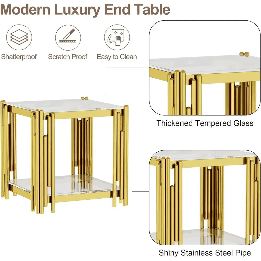 Clear Glass End Table With Stainless Steel Leg Living Room