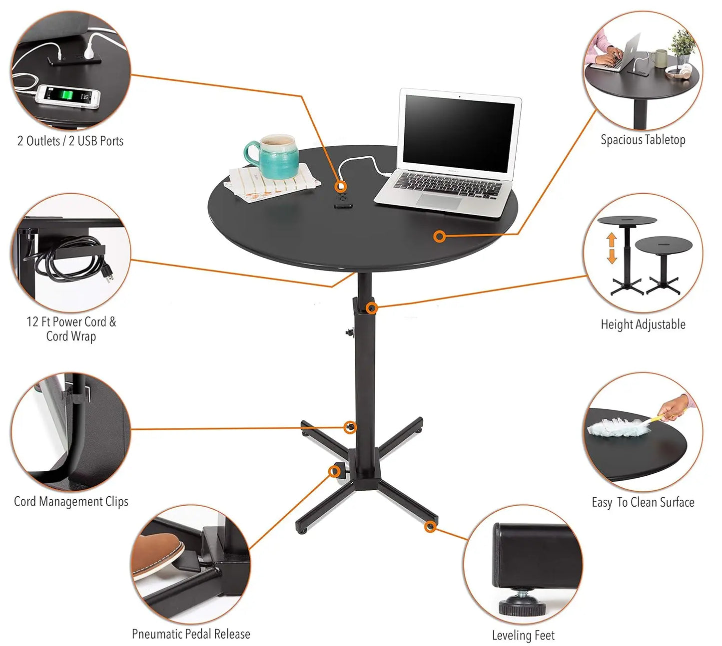 Round Charging Table With Height Adjustment USB And AC Outlets