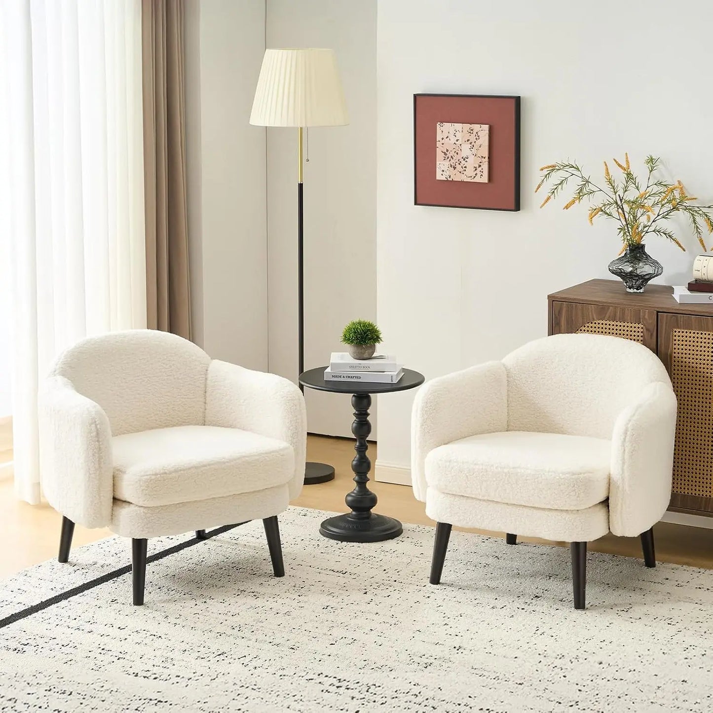 Barrel Accent Chair Set Armrest Track Wood Legs Upholstered Corduroy
