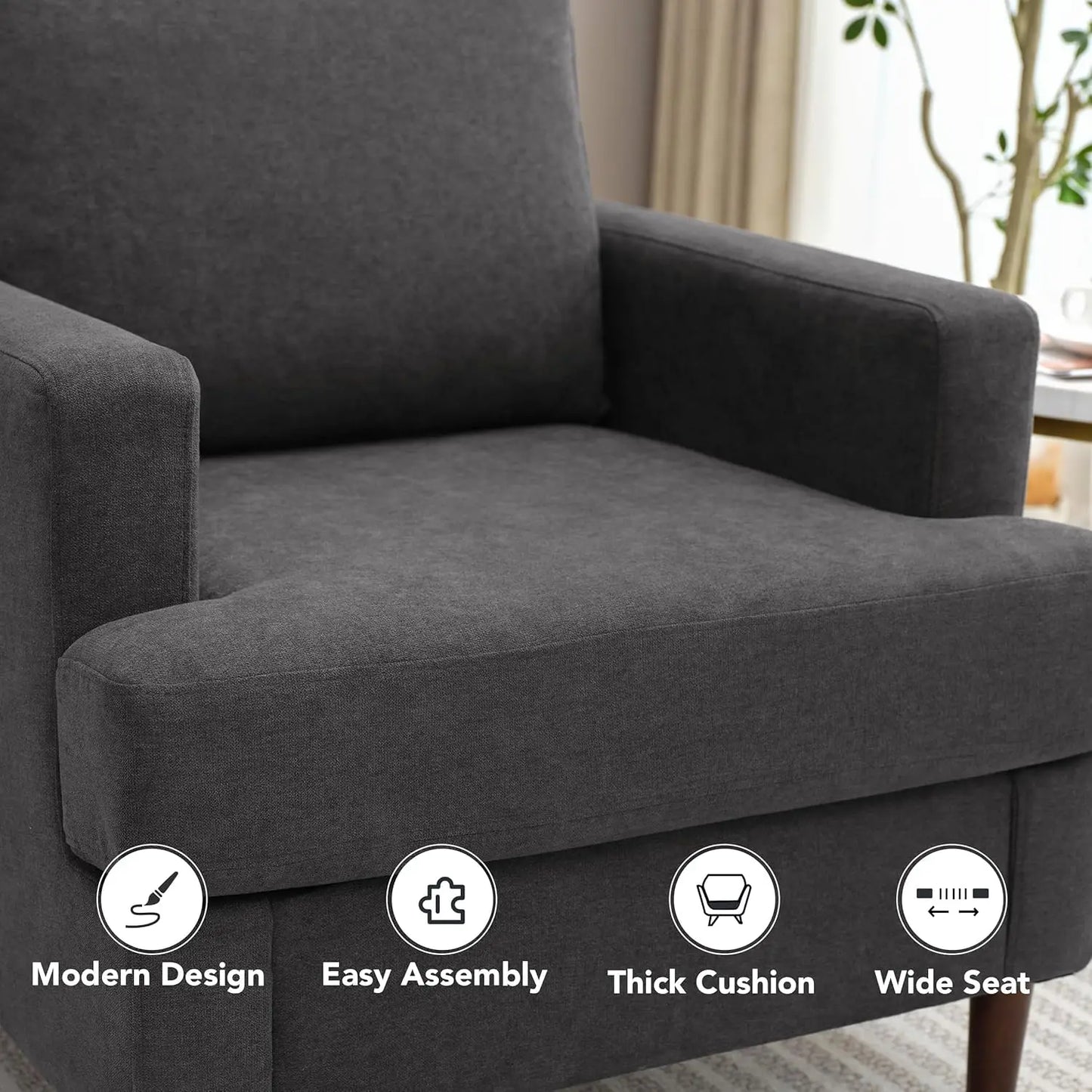 Mid Century Modern Linen Accent Armchair For Living Room