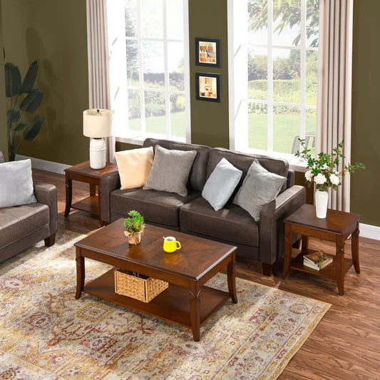 Solid Wood 3-Piece Living Room Set With Coffee Table