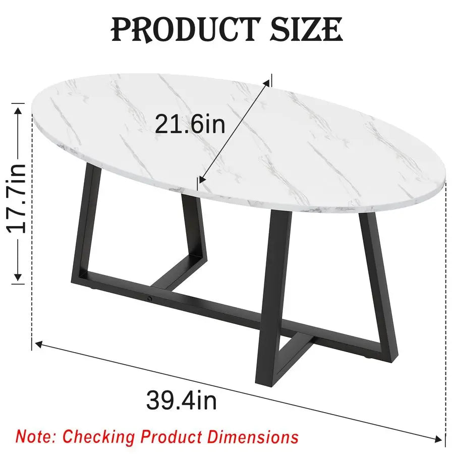 Oval Wood End Table With Faux Marble Top