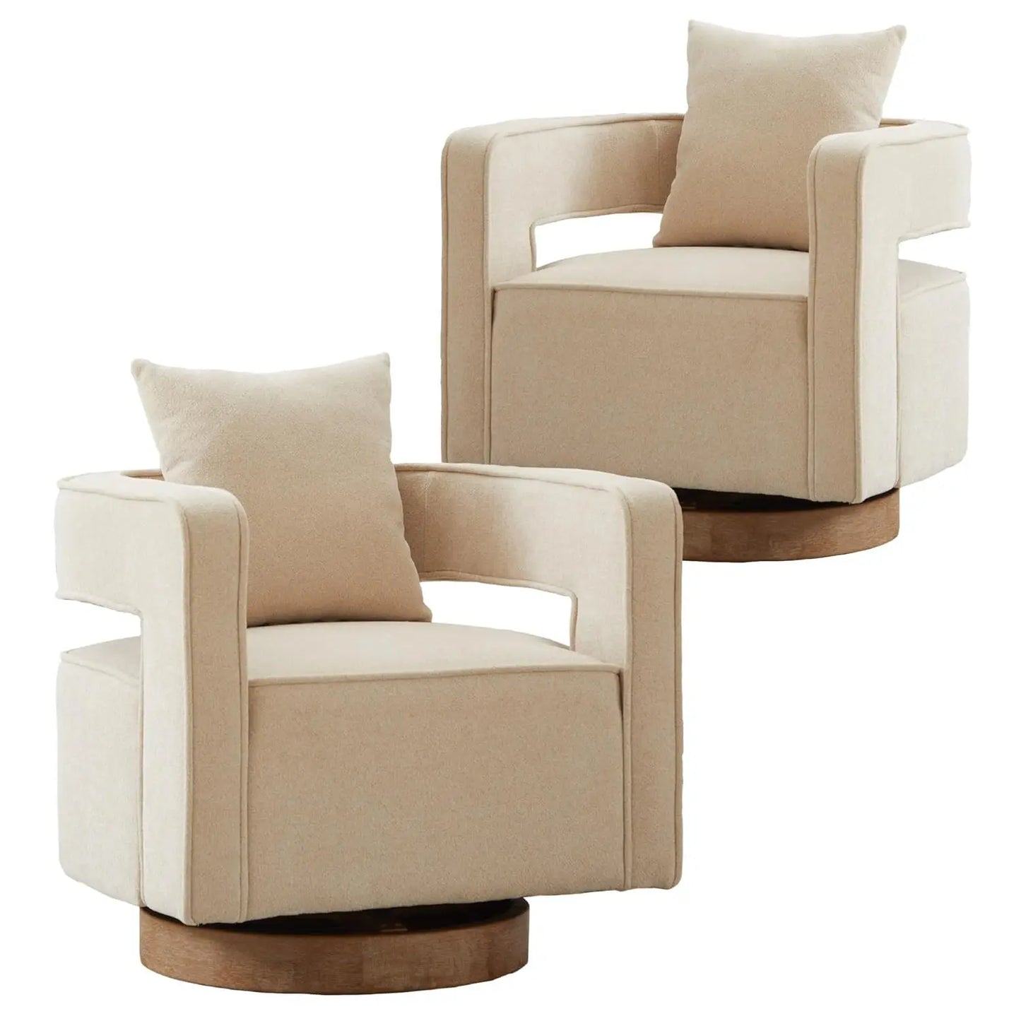 Upholstered Swivel Accent Barrel Chair Set Two Linen Open Back