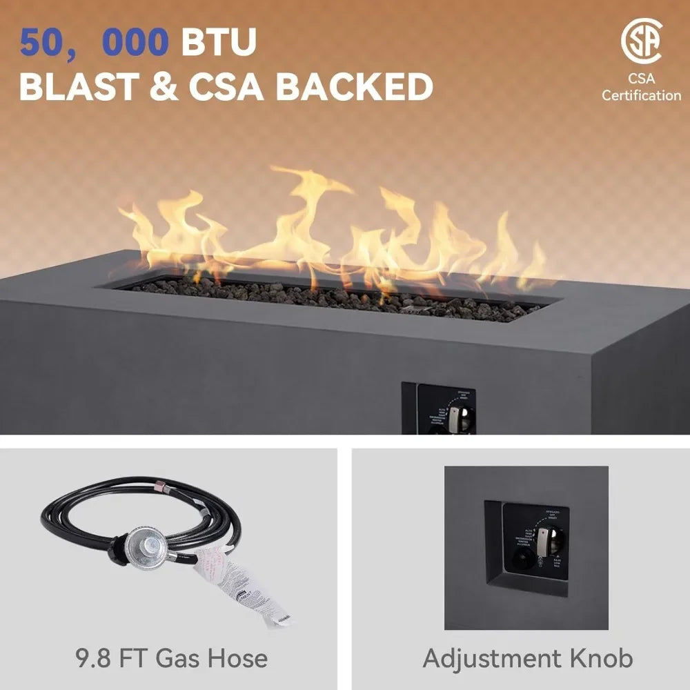 Rectangular Propane Fire Pit Table 50k BTU With Griddle