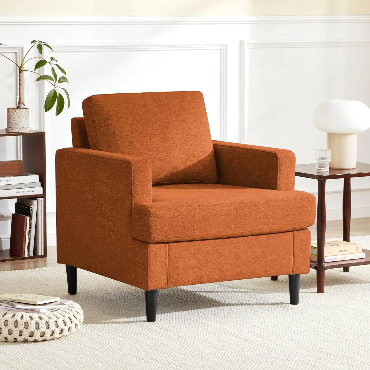Mid Century Modern Linen Accent Armchair For Living Room