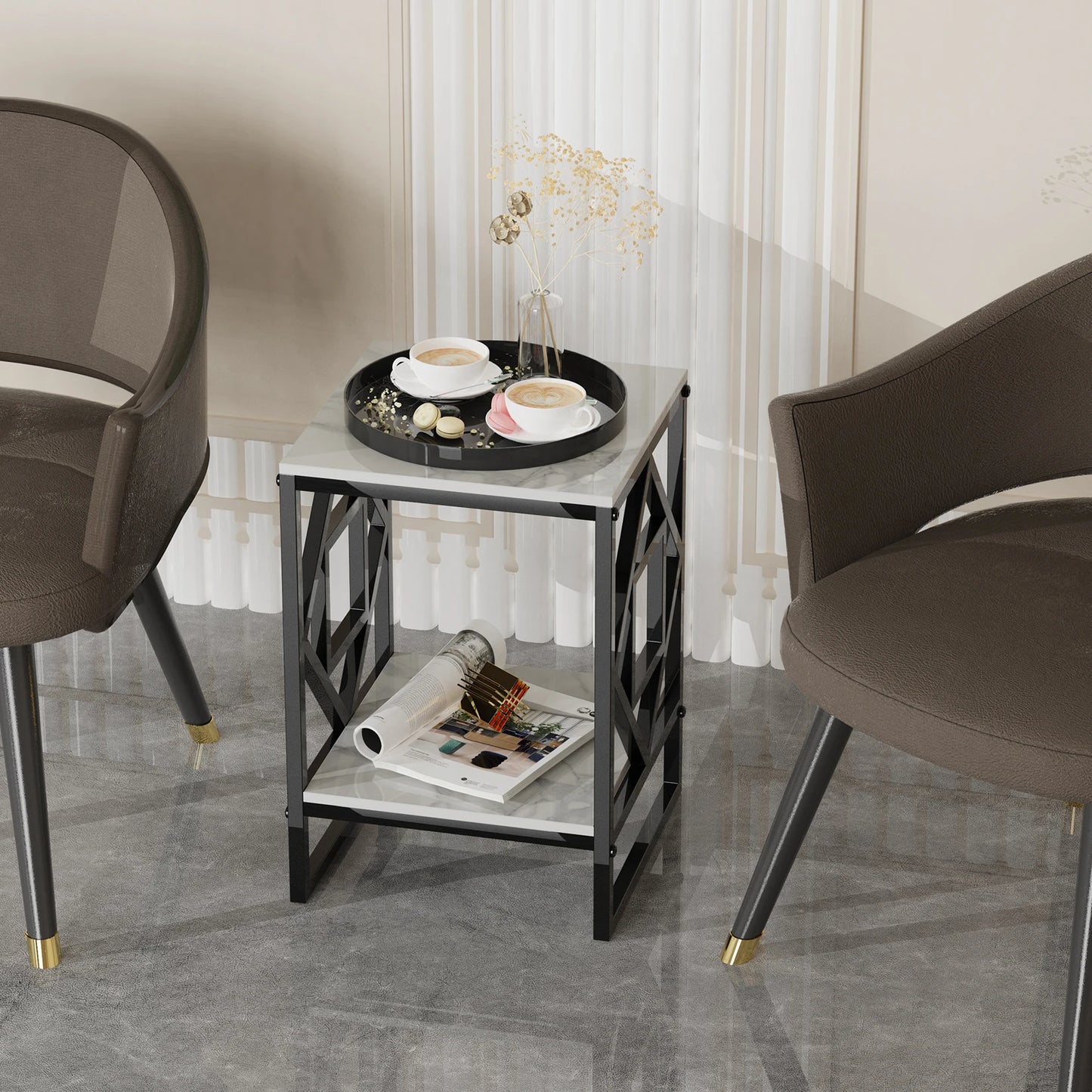 Marble Top Side Table Sofa End Table Bedside Nightstand