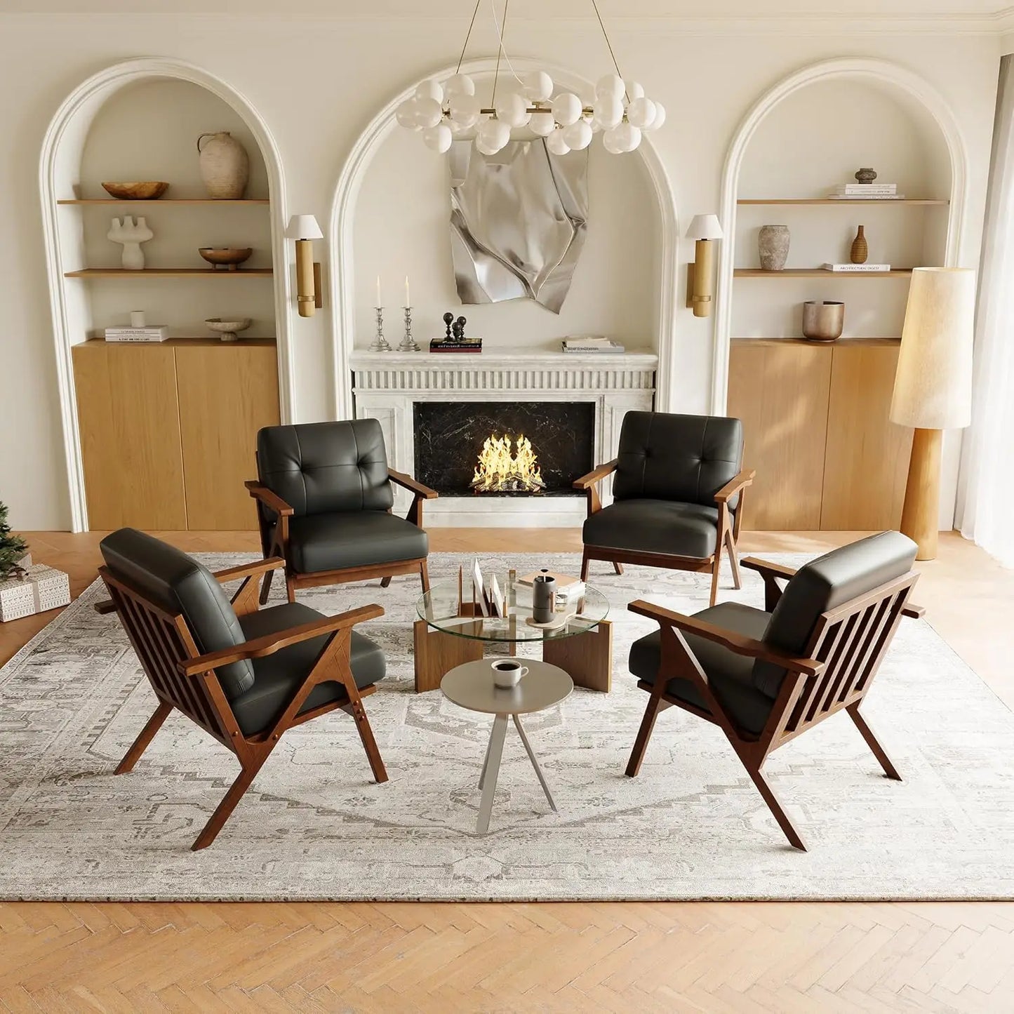 MOYU Minimalist Oak Office Accent Chair Set of Two