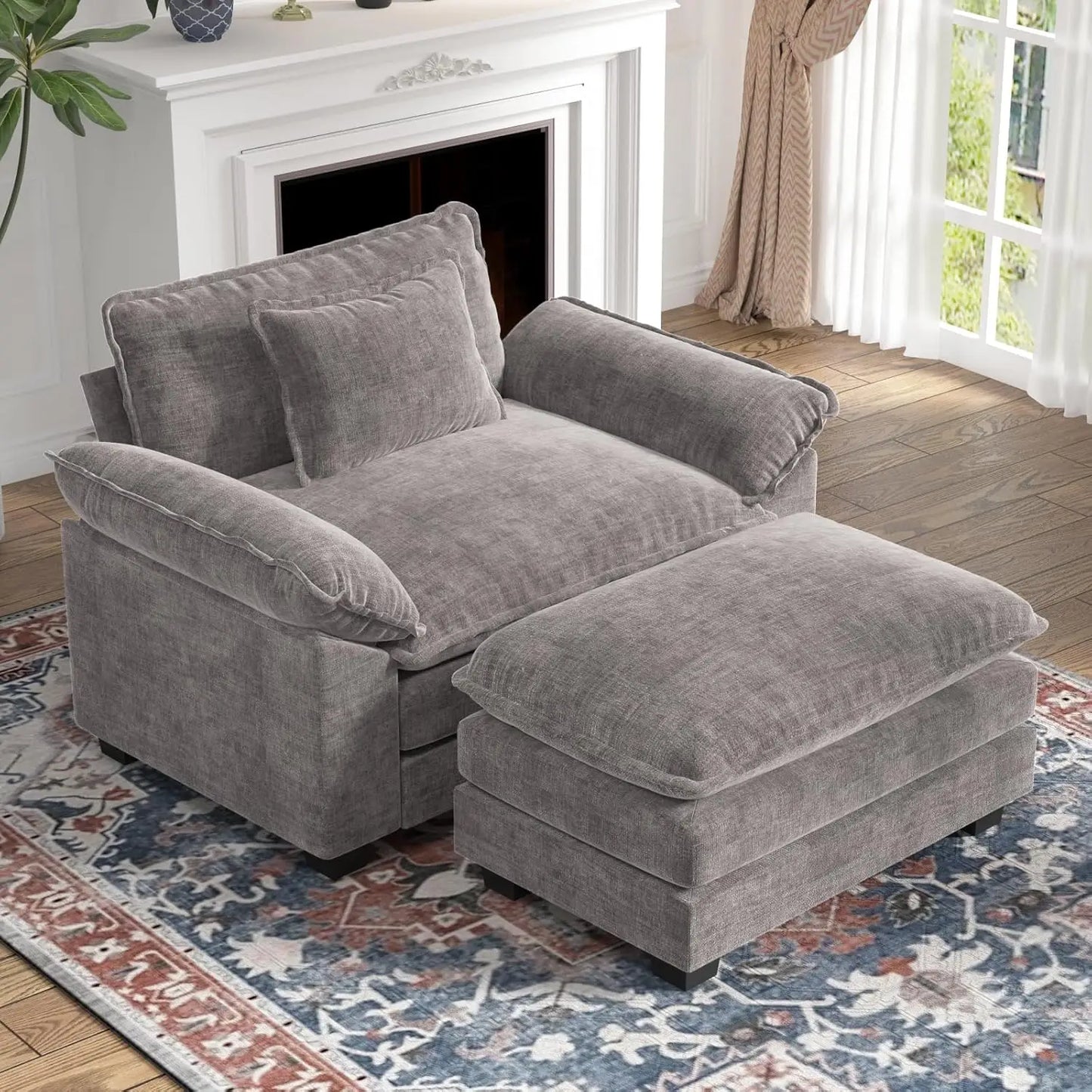 Guangbai Chenille Upholstered Accent Chair With Ottoman