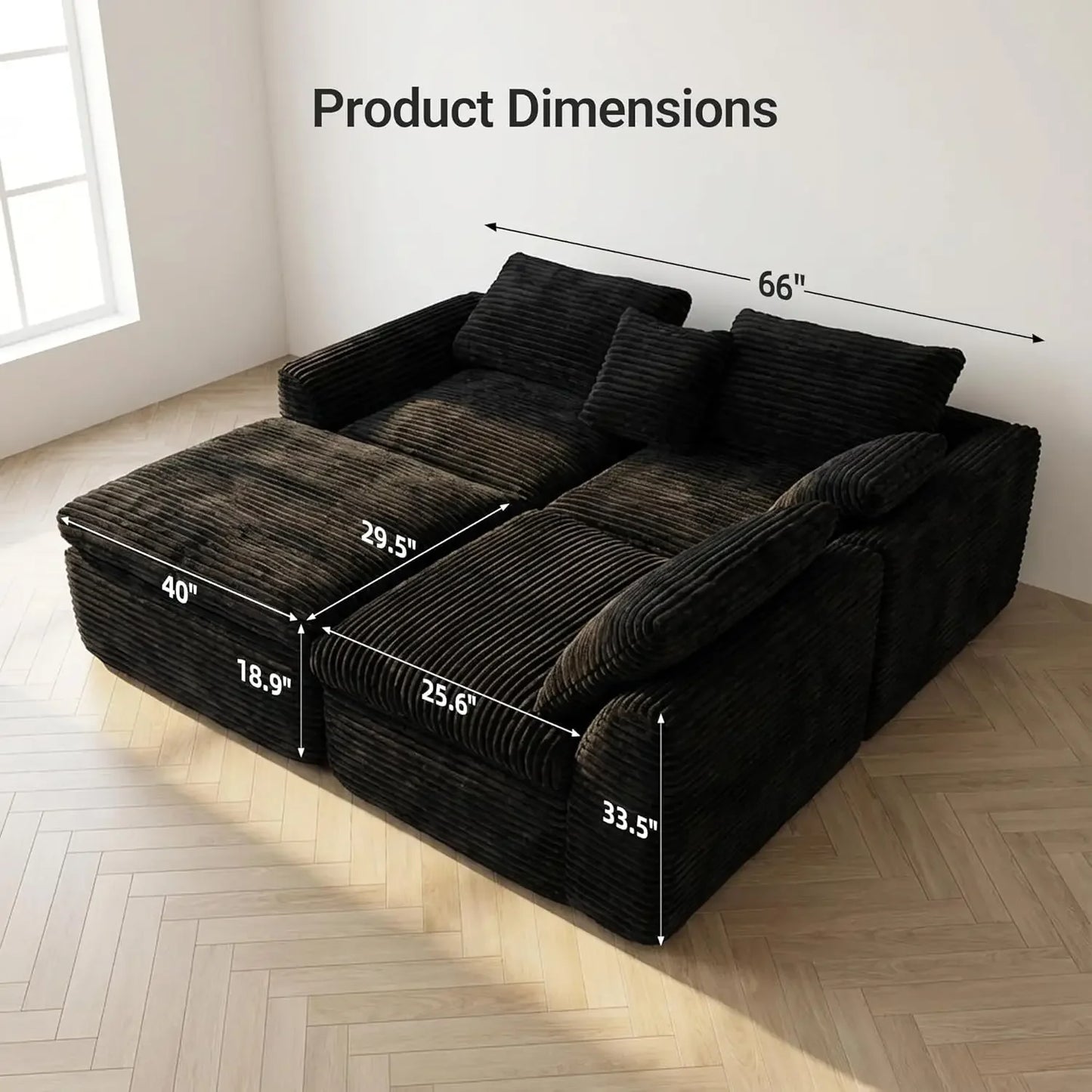 L Shaped Modular Corduroy Sectional Sofa For Deep Seating Comfort