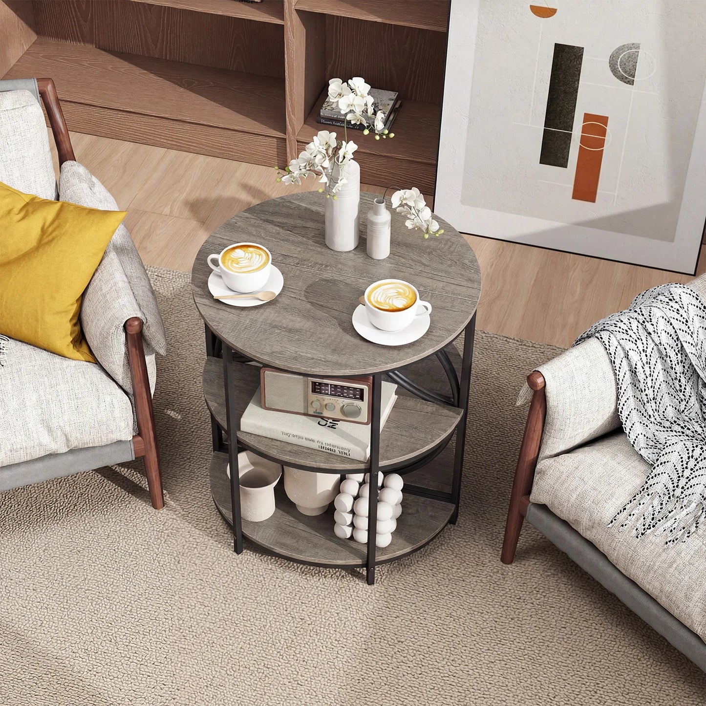 HOMASIS 3 Tier Half Round End Tables Set of 2