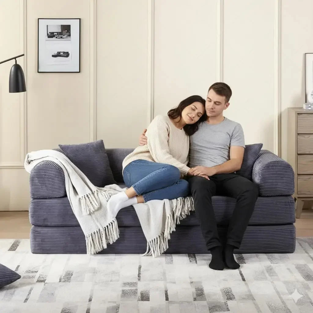 Convertible Sleeper Sofa Bed Corduroy Memory Foam Couch