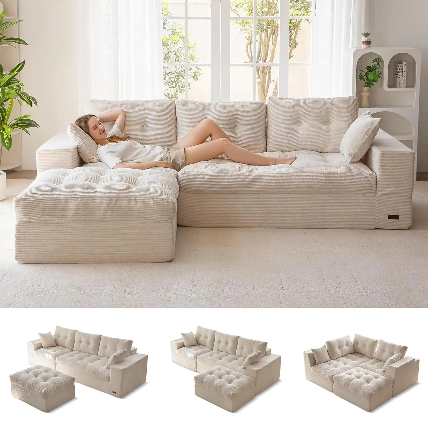 L Shaped Modular Sectional Sofa With Ottoman Upholstered Comfort