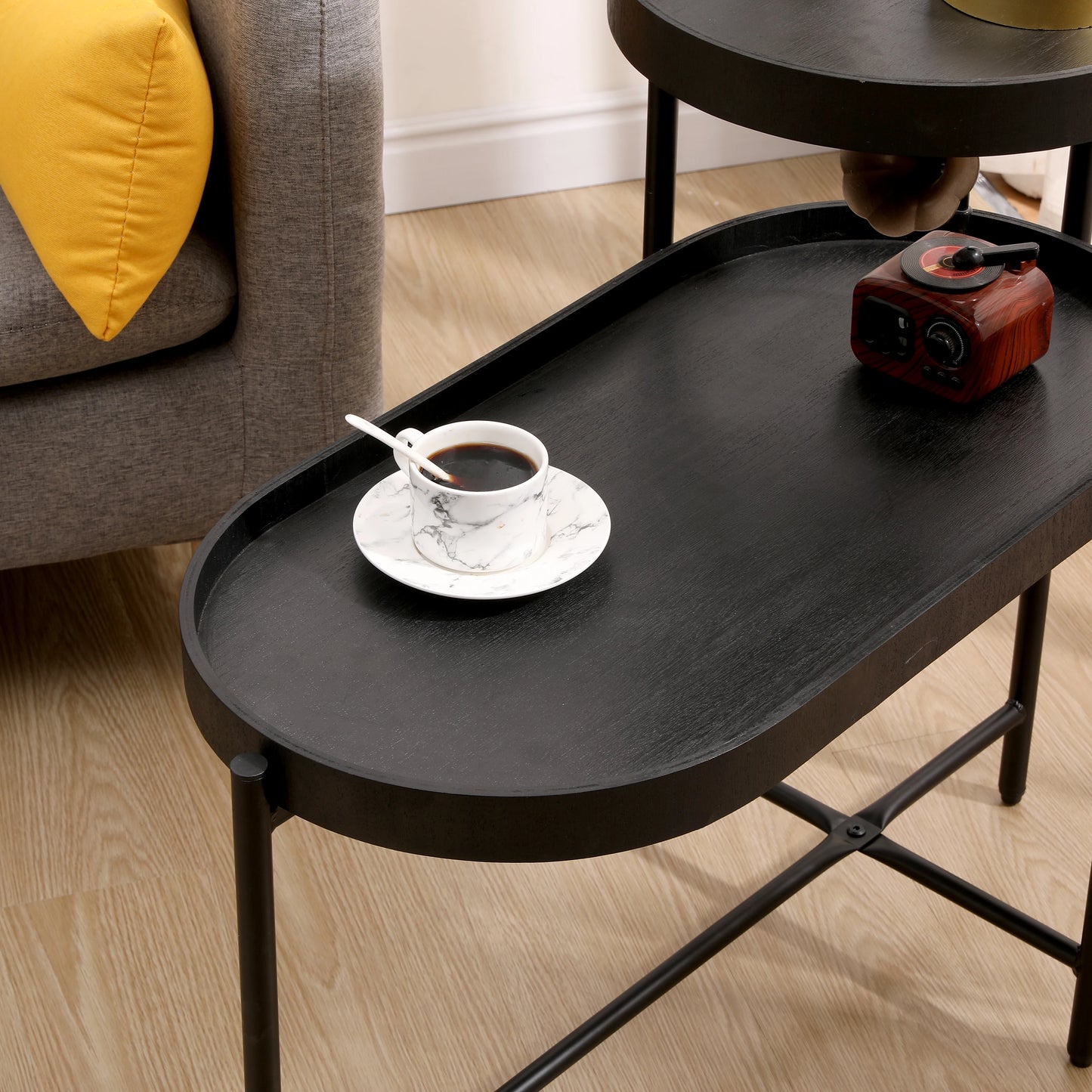 Two Tier Side Table With Storage Metal Frame End Table