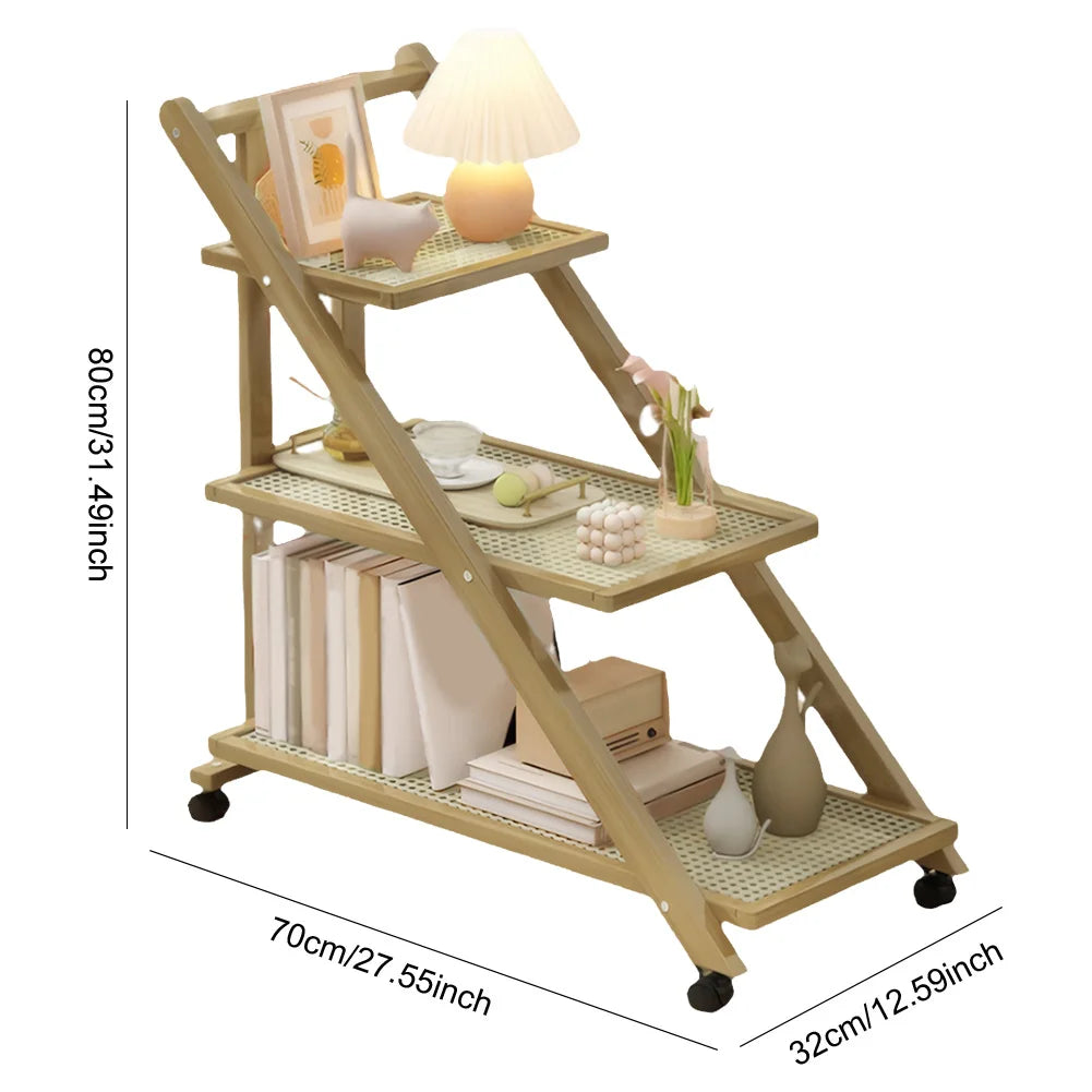 Three-Tier End Table With Wheels Rolling Cart For Living Room