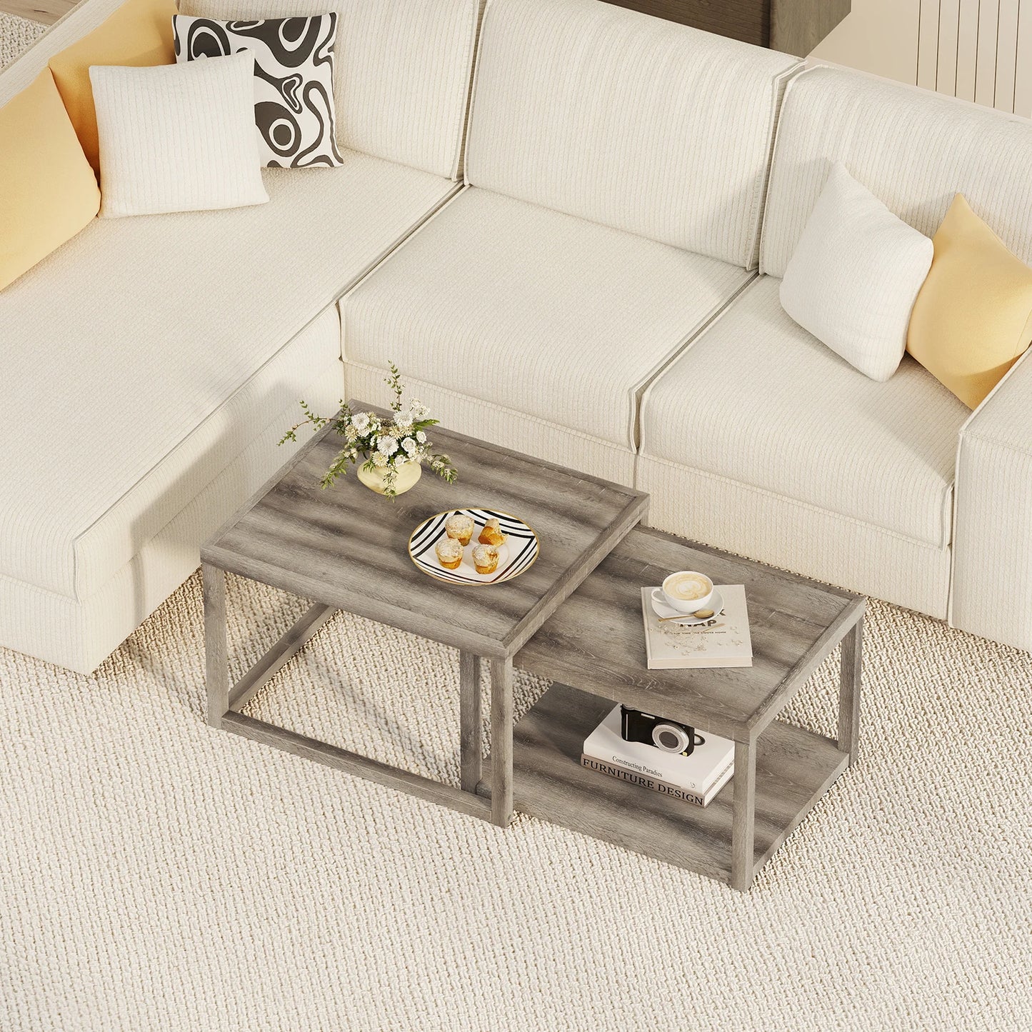 HOMASIS Nesting Coffee Tables Set of 2 With Storage