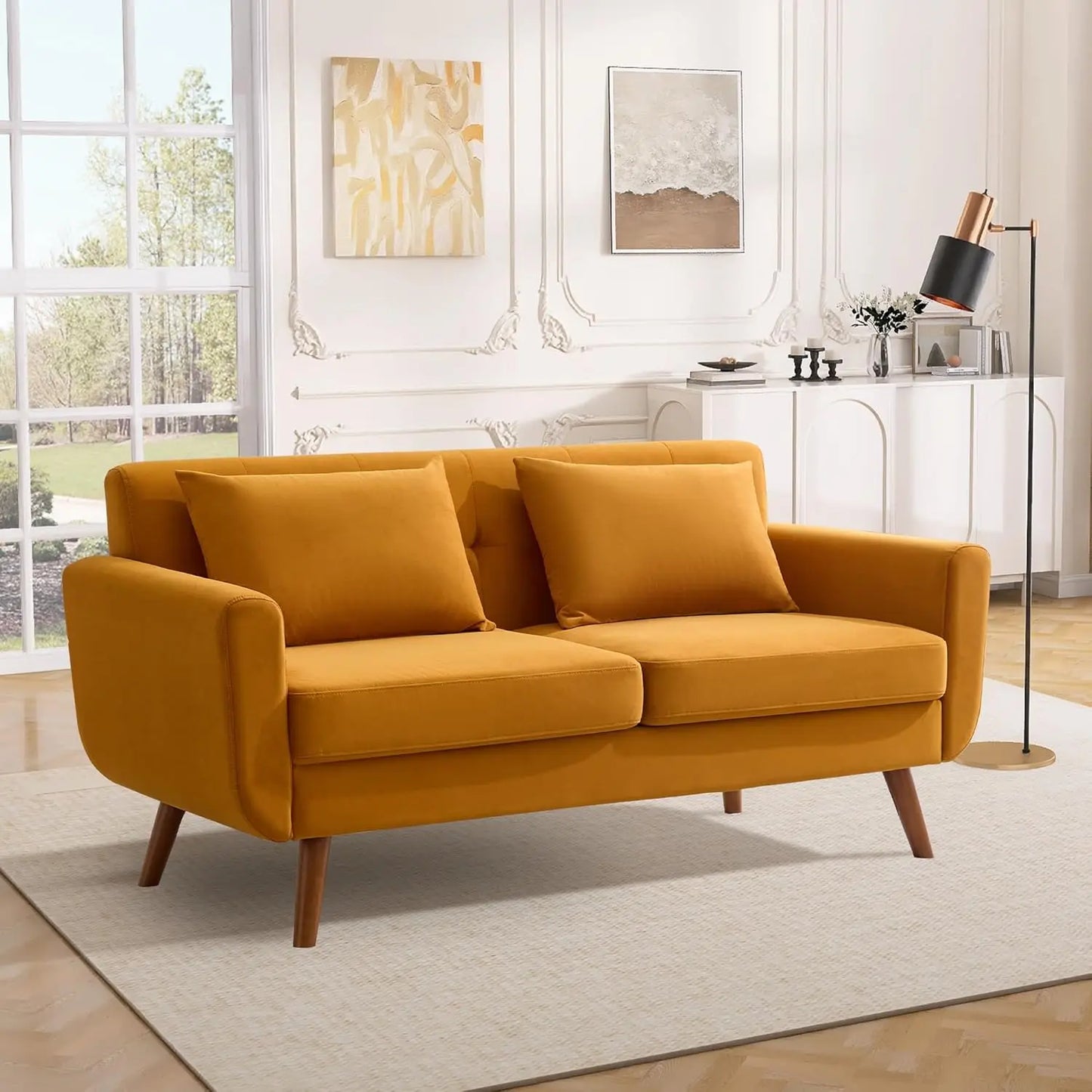 Mid Century Modern Button Tufted Upholstered Loveseat