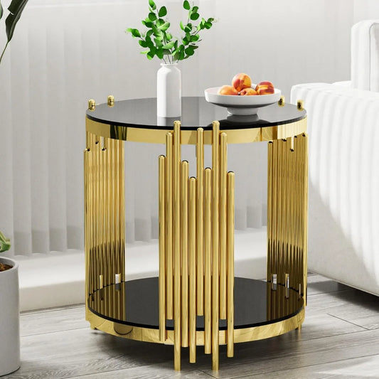 Round Glass End Table Stainless Steel Irregular Leg Living Room