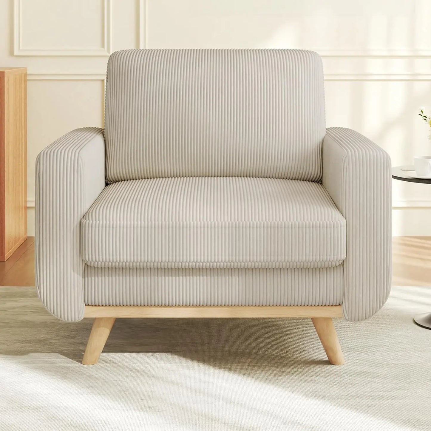 HUANZHUANG Corduroy Loveseat Sofa With Spring Cushion Solid Wood Frame