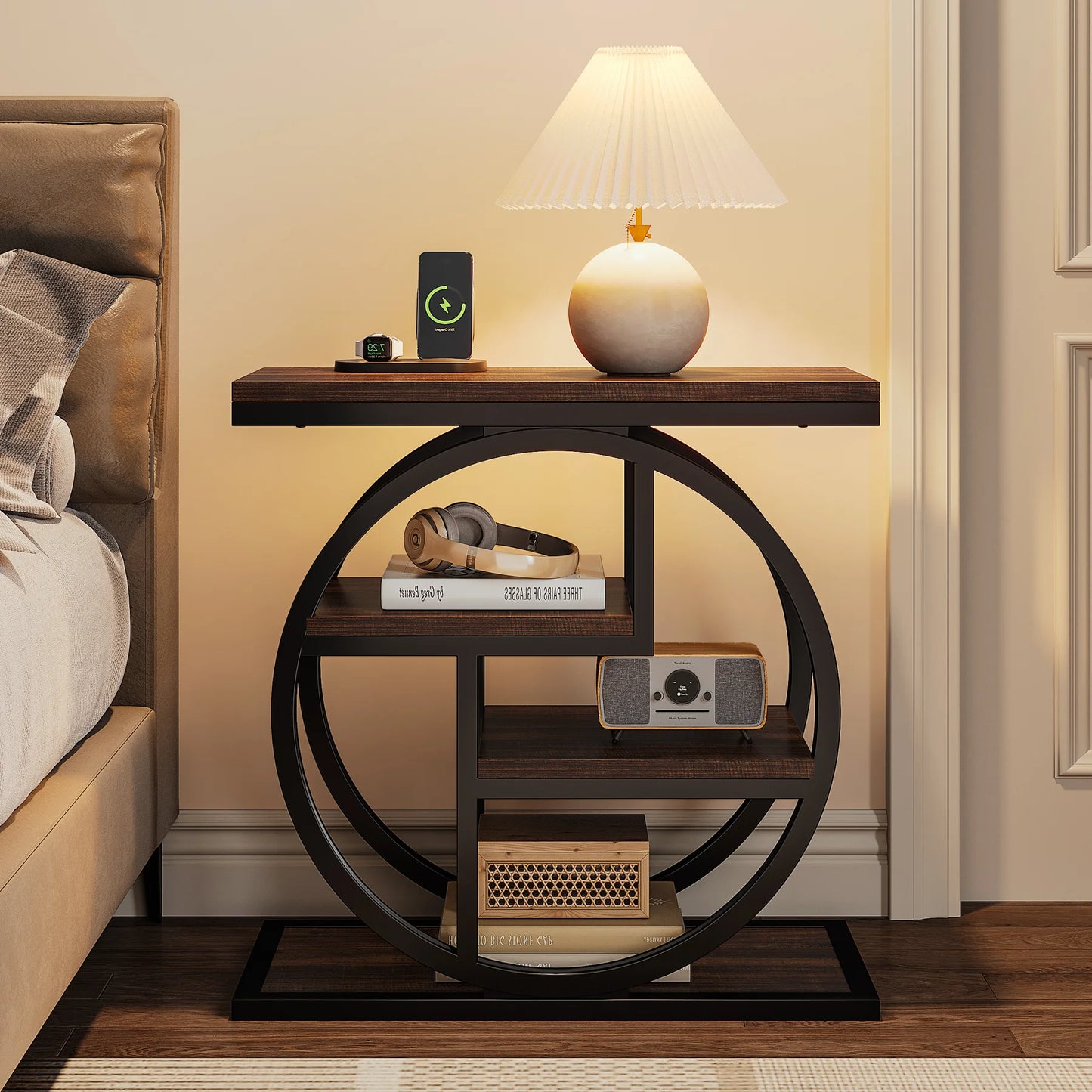 Tribesigns End Table 4-Tier Storage Shelves Industrial