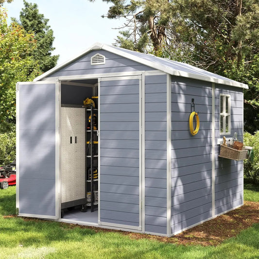 Resin Outdoor Storage Shed With Window Lockable Sloped Roof
