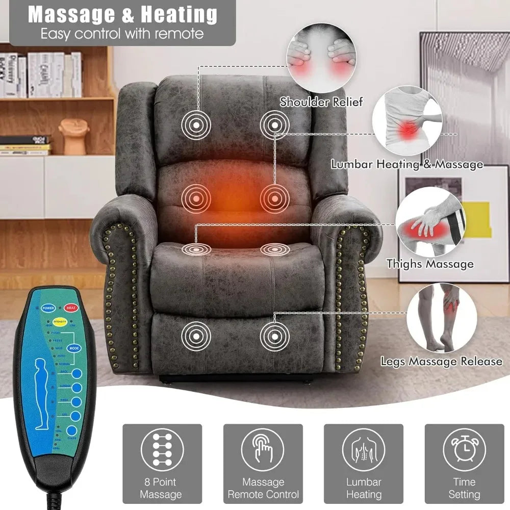 CHENGWEI Dual Motor Lay Flat Lift Chair Recliner Massage Heat