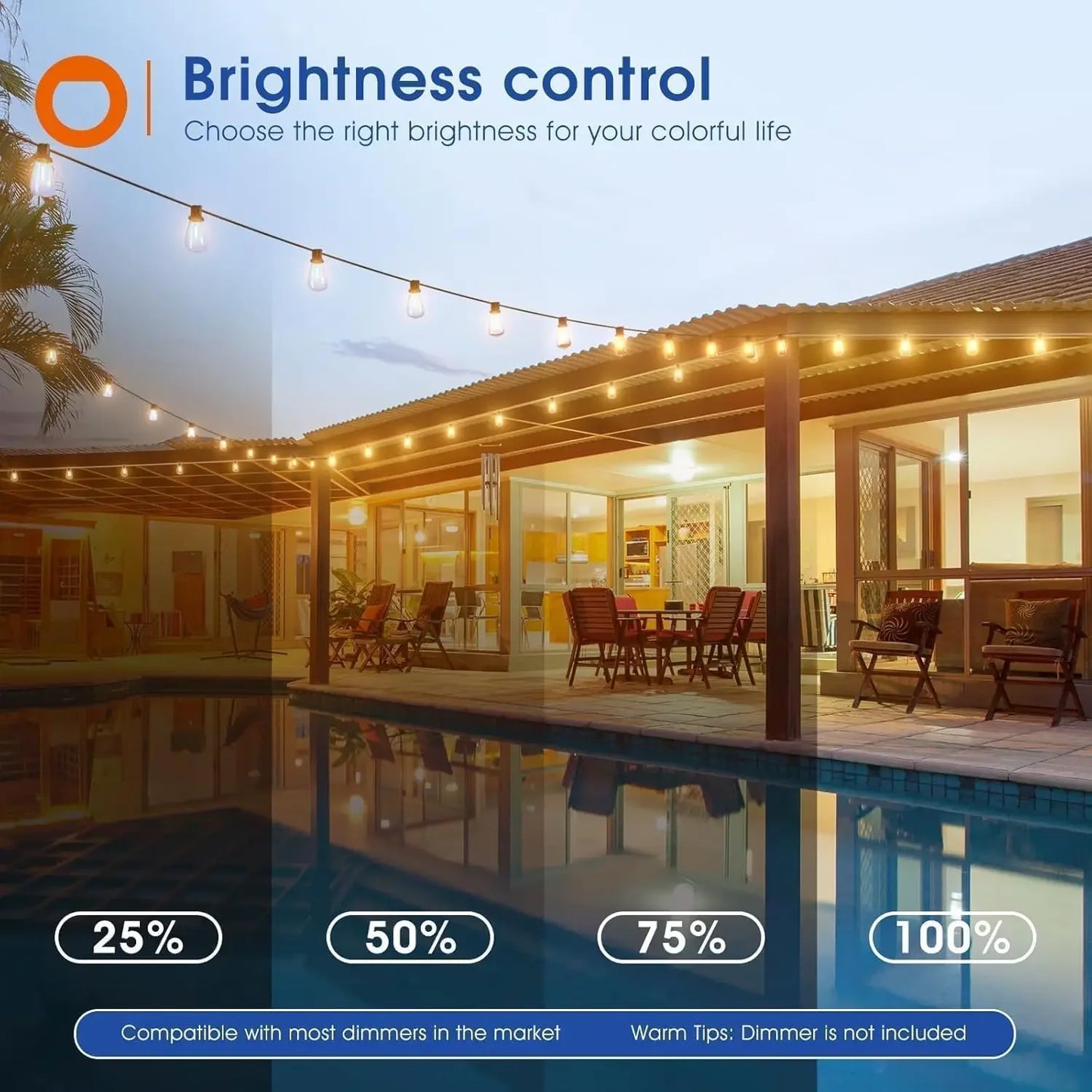 MIMIRGB LED Outdoor String Lights Waterproof Dimmable Patio