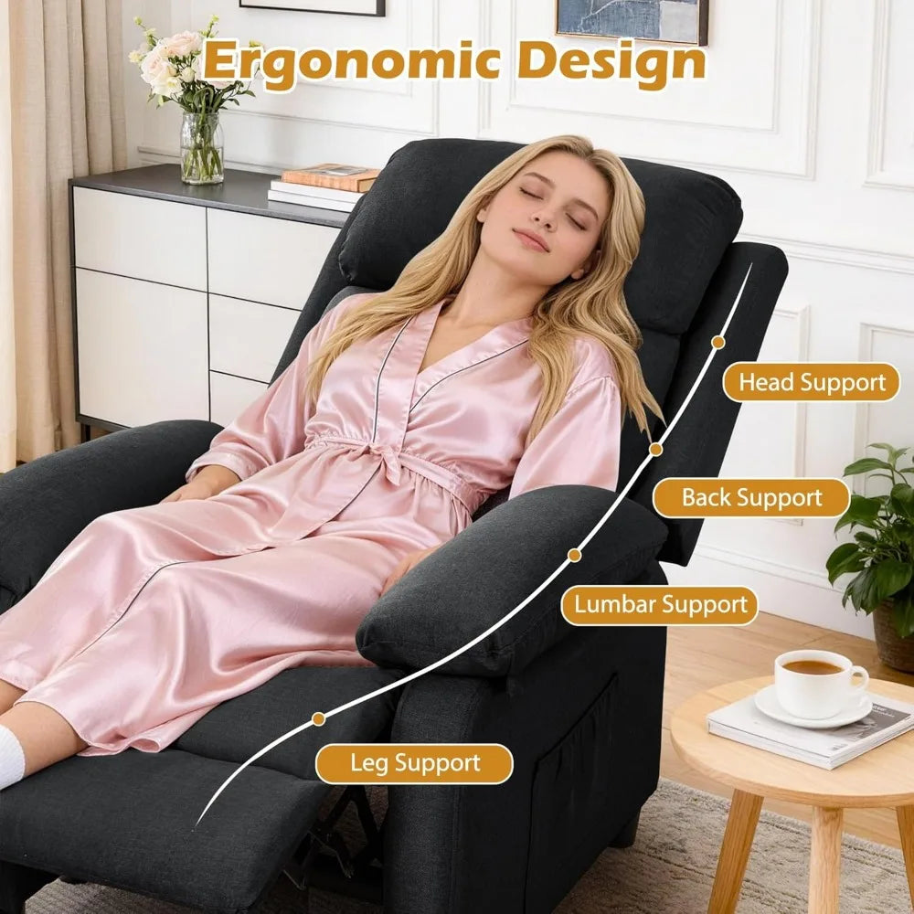 Padded Deep Seat Recliner With Side Pockets Living Room