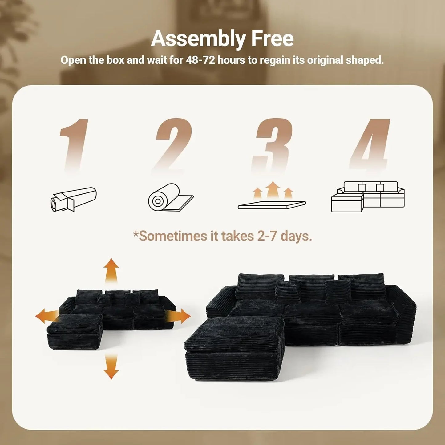 L Shaped Modular Corduroy Sectional Sofa For Deep Seating Comfort