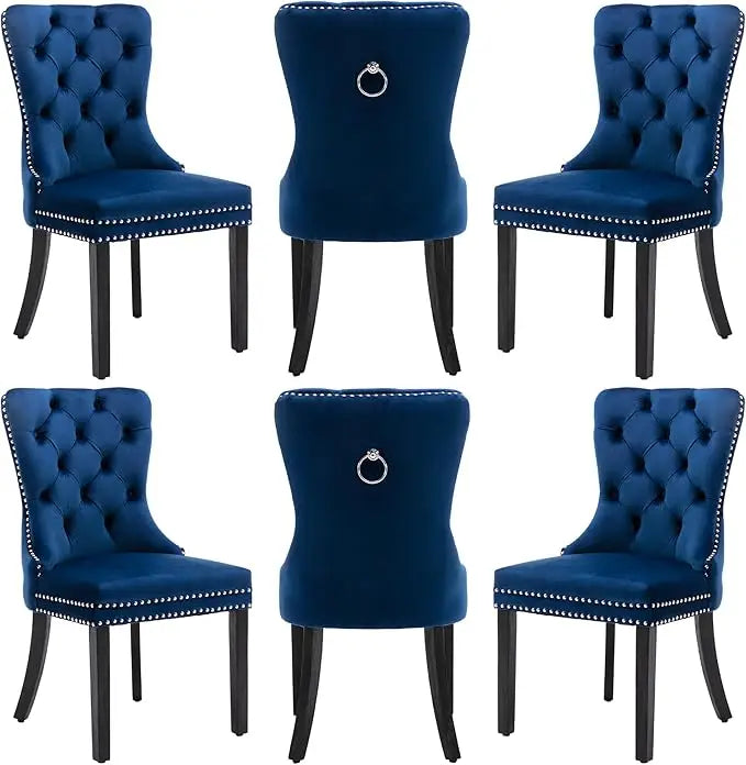 MOYU Velvet Dining Chairs Set 6 With Golden Stainless Legs