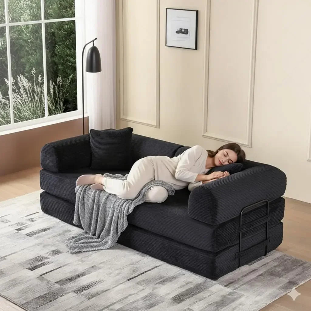 Convertible Sleeper Sofa Bed Corduroy Memory Foam Couch