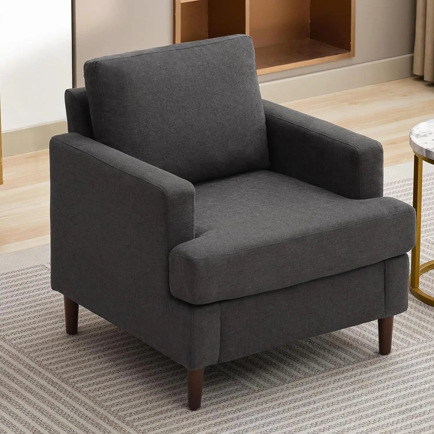 Mid Century Modern Linen Accent Armchair For Living Room