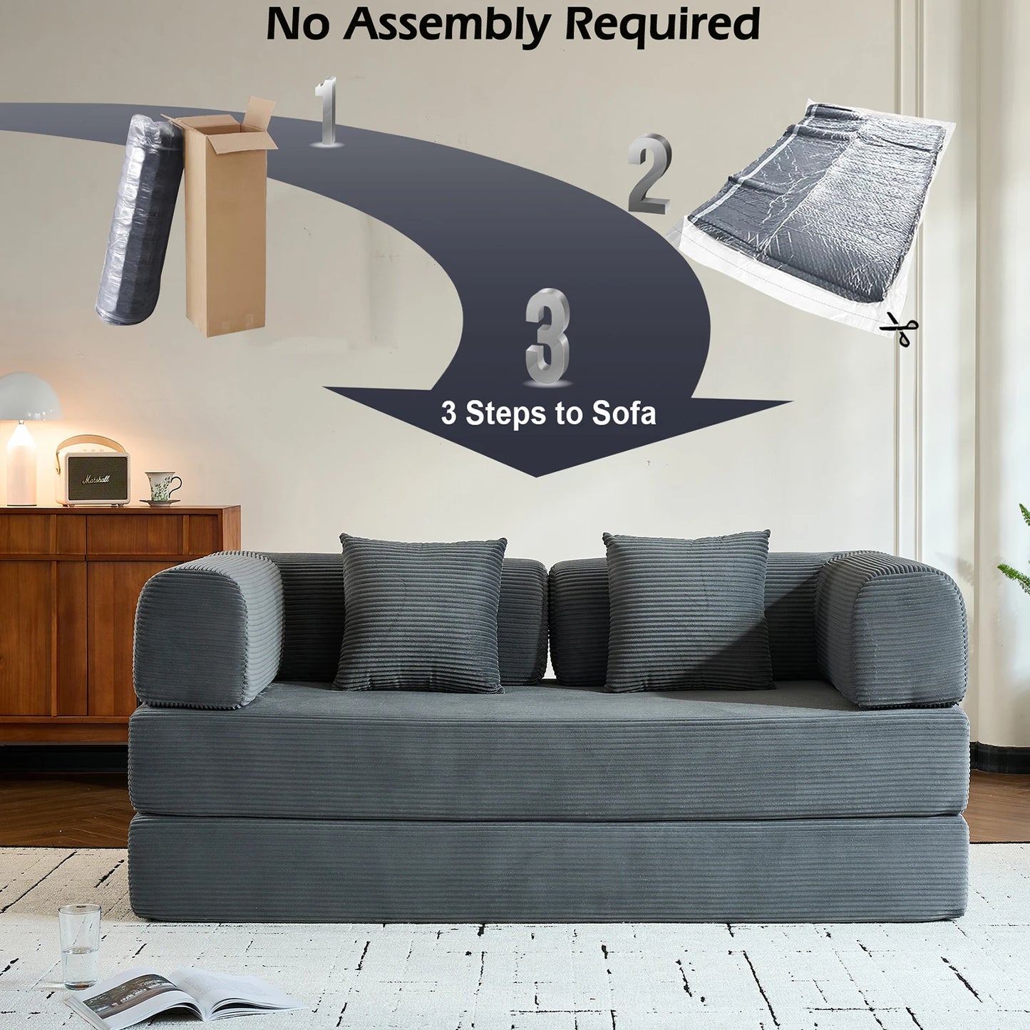 THOLASIS Folding Convertible Corduroy Sofa Bed For Small Spaces