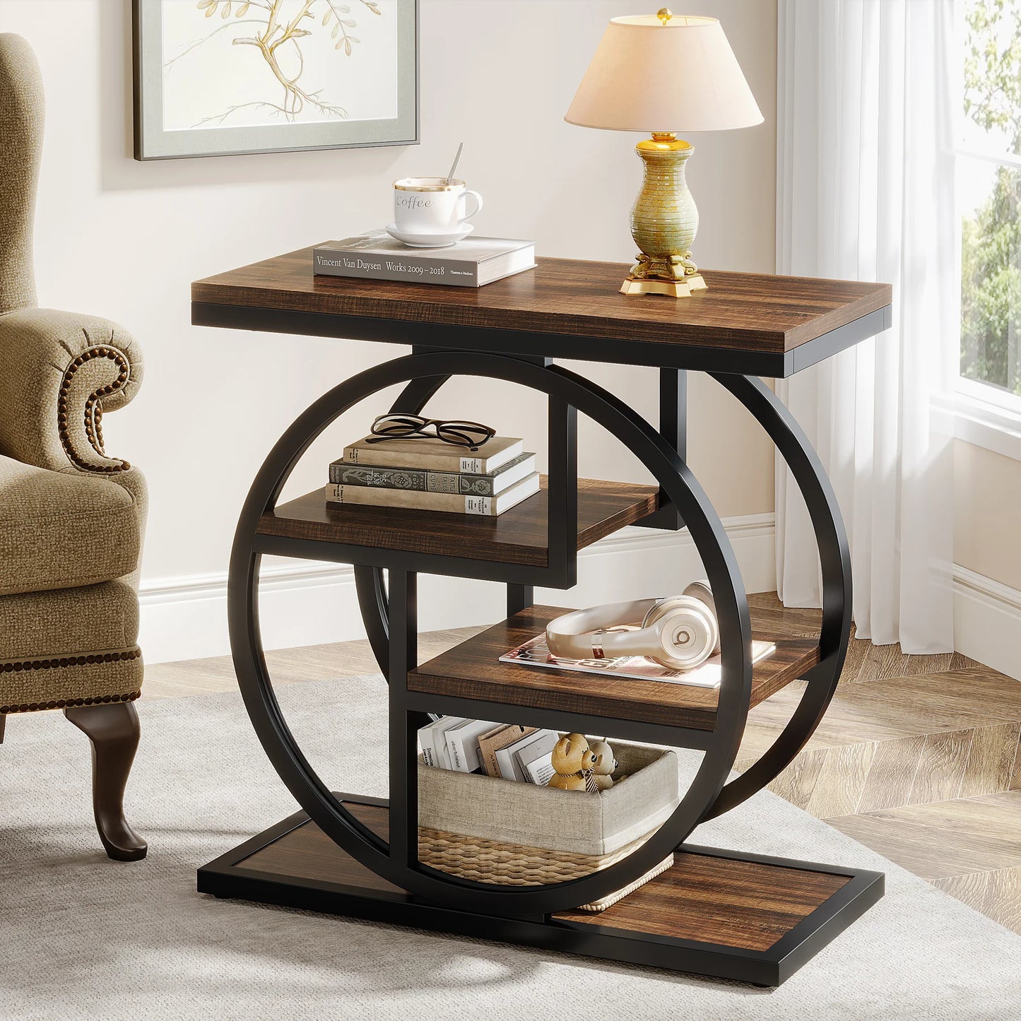 Tribesigns End Table 4-Tier Storage Shelves Industrial