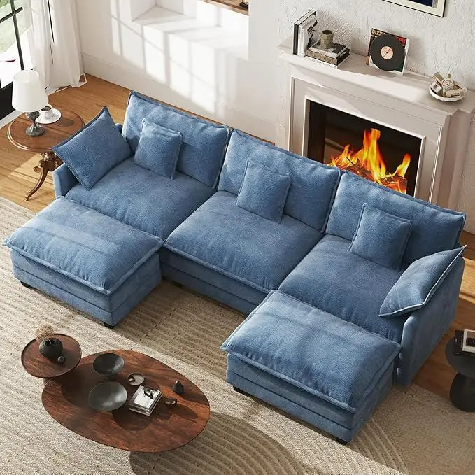 U Shaped Modular Sectional Sofa Chenille With Movable Ottomans