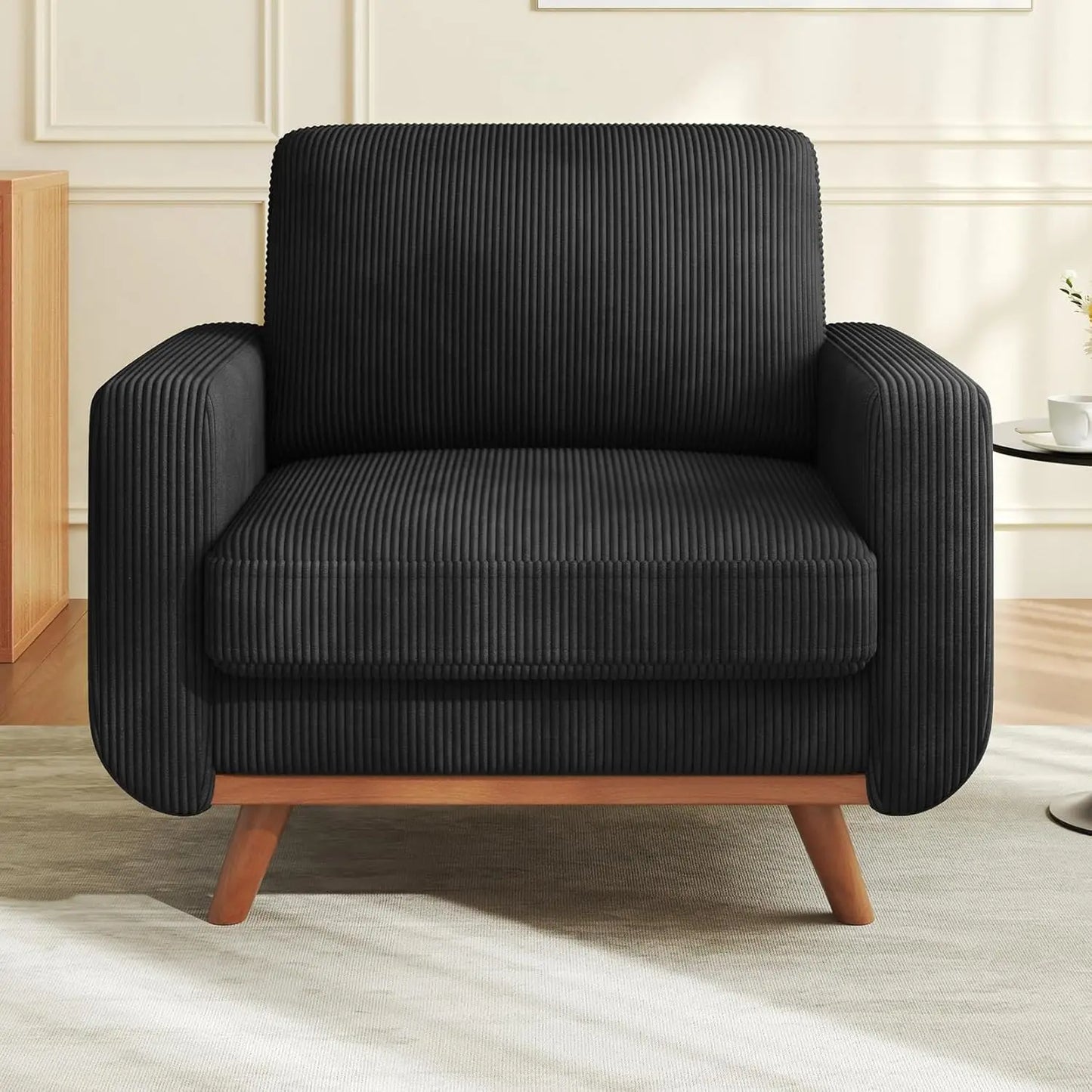 HUANZHUANG Corduroy Loveseat Sofa With Spring Cushion Solid Wood Frame