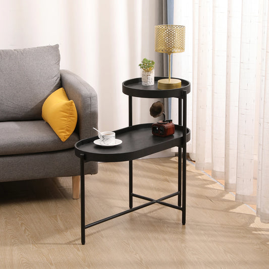 Two Tier Side Table With Storage Metal Frame End Table