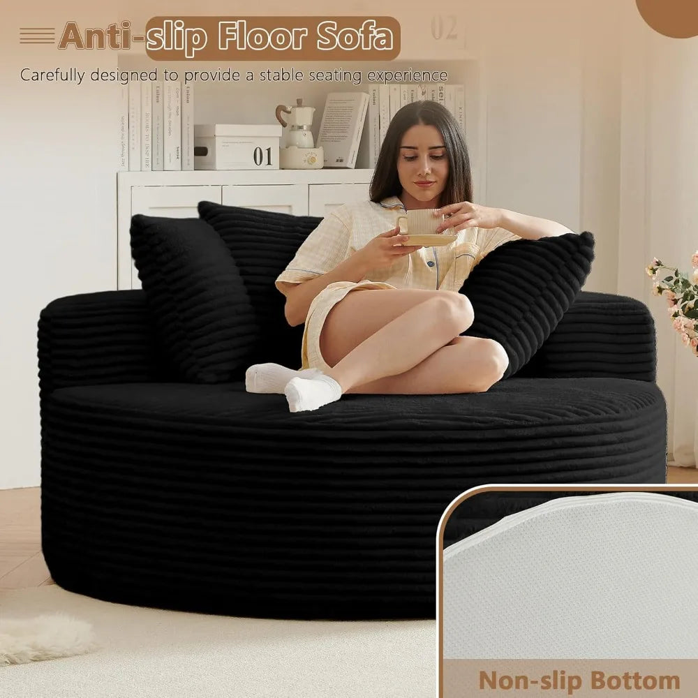 Round Corduroy Upholstered Lounge Chair With Deep Seat Sofa