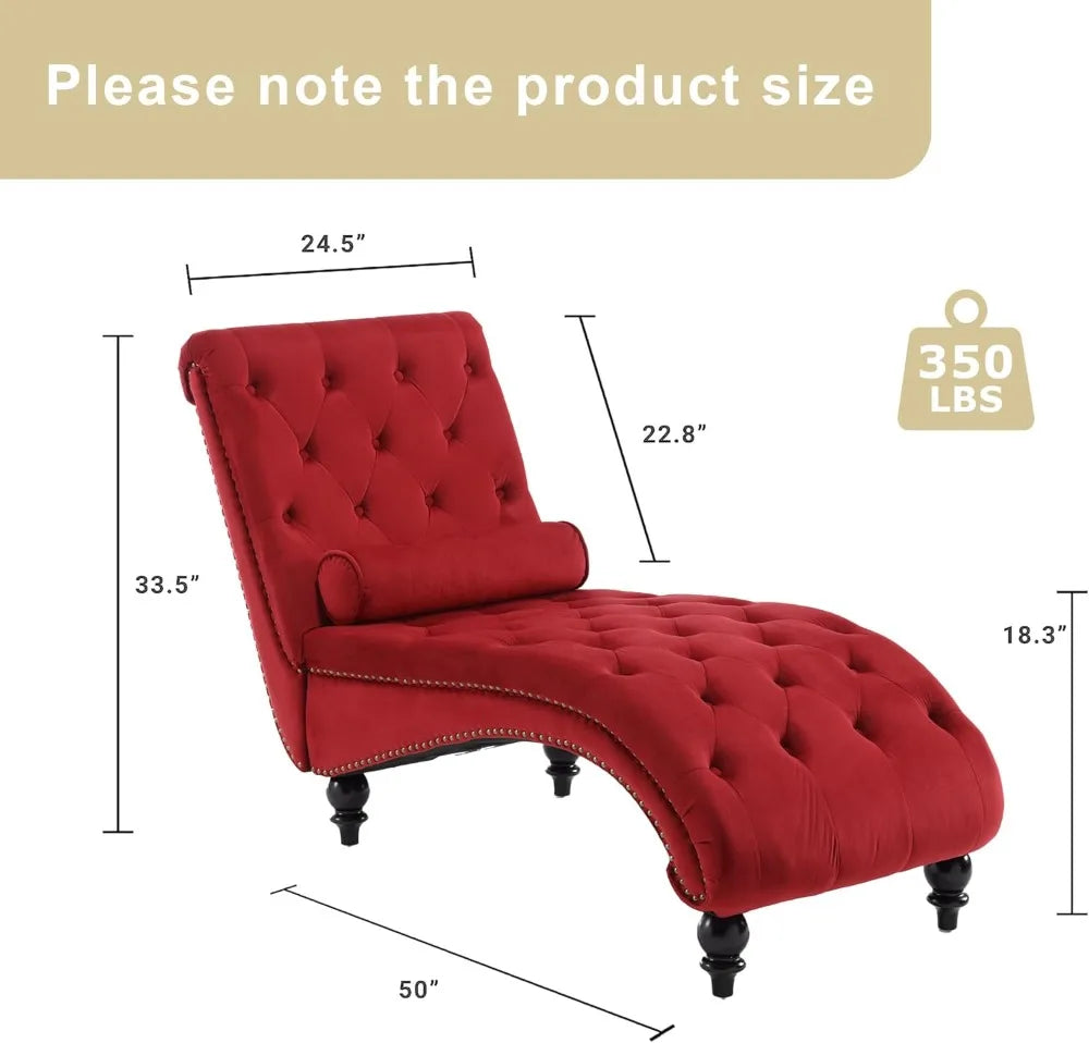 Velvet Upholstered Chaise Lounge Chair With Pillow Tufted Recliner