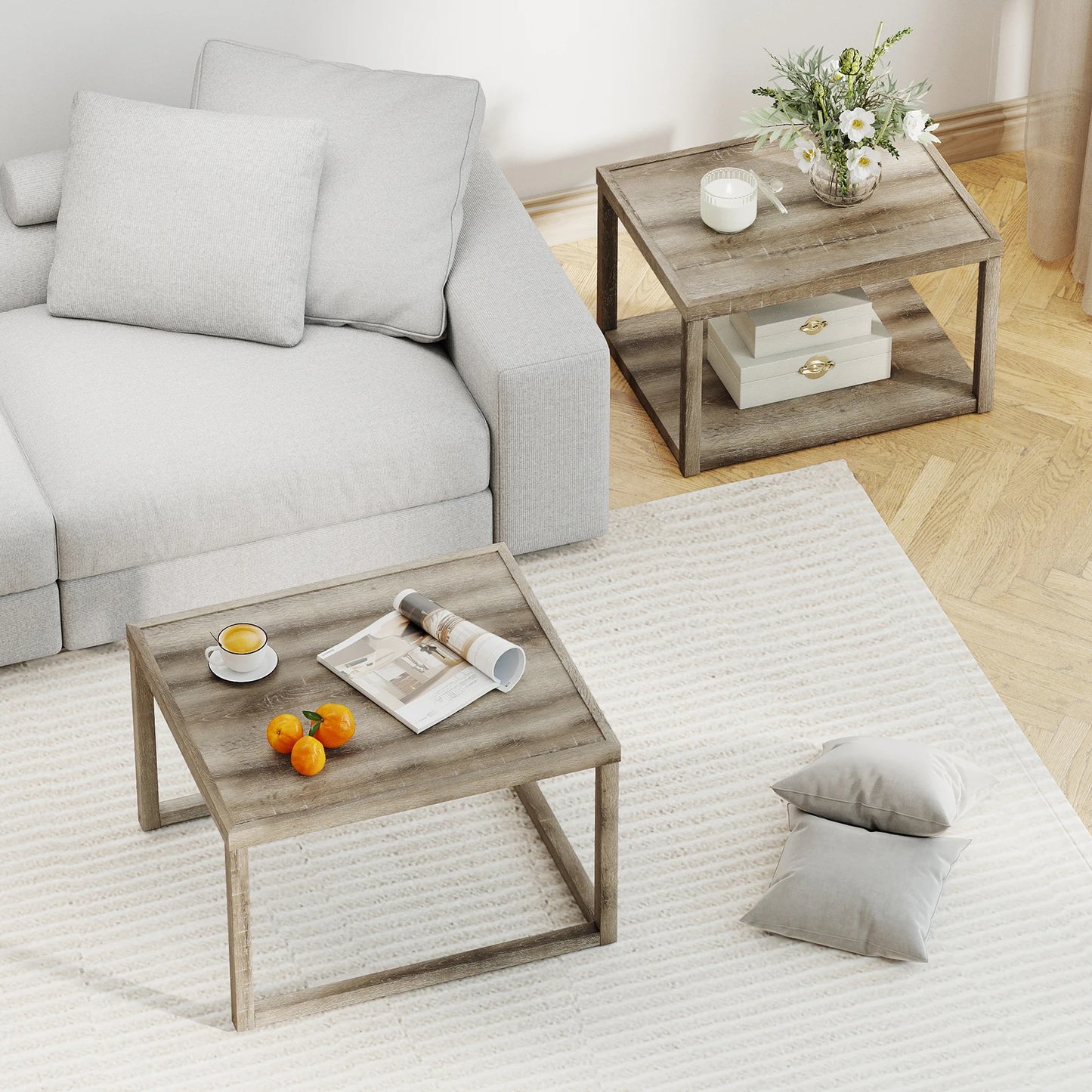 HOMASIS Nesting Coffee Tables Set of 2 With Storage