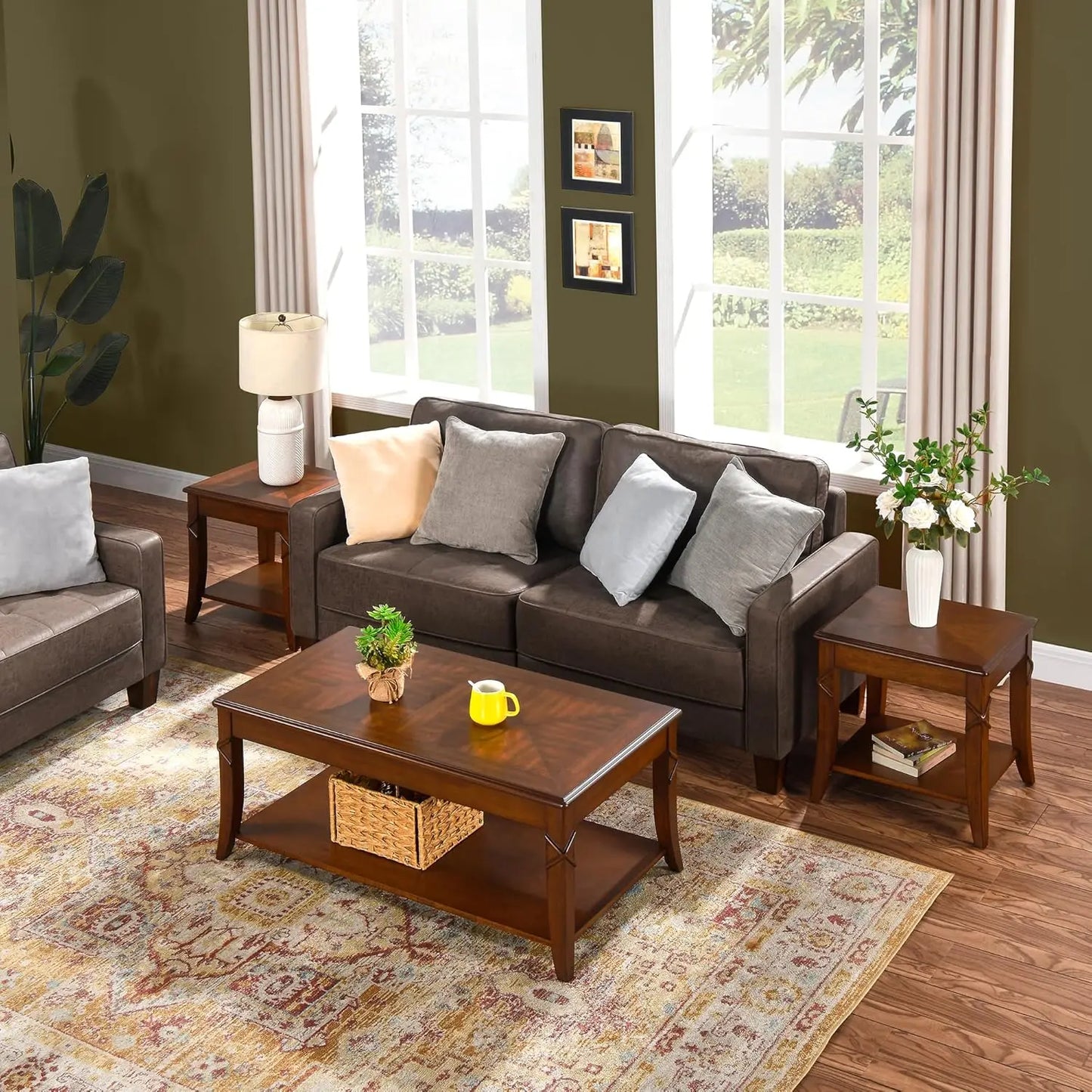 Solid Wood 3-Piece Living Room Set With Coffee Table