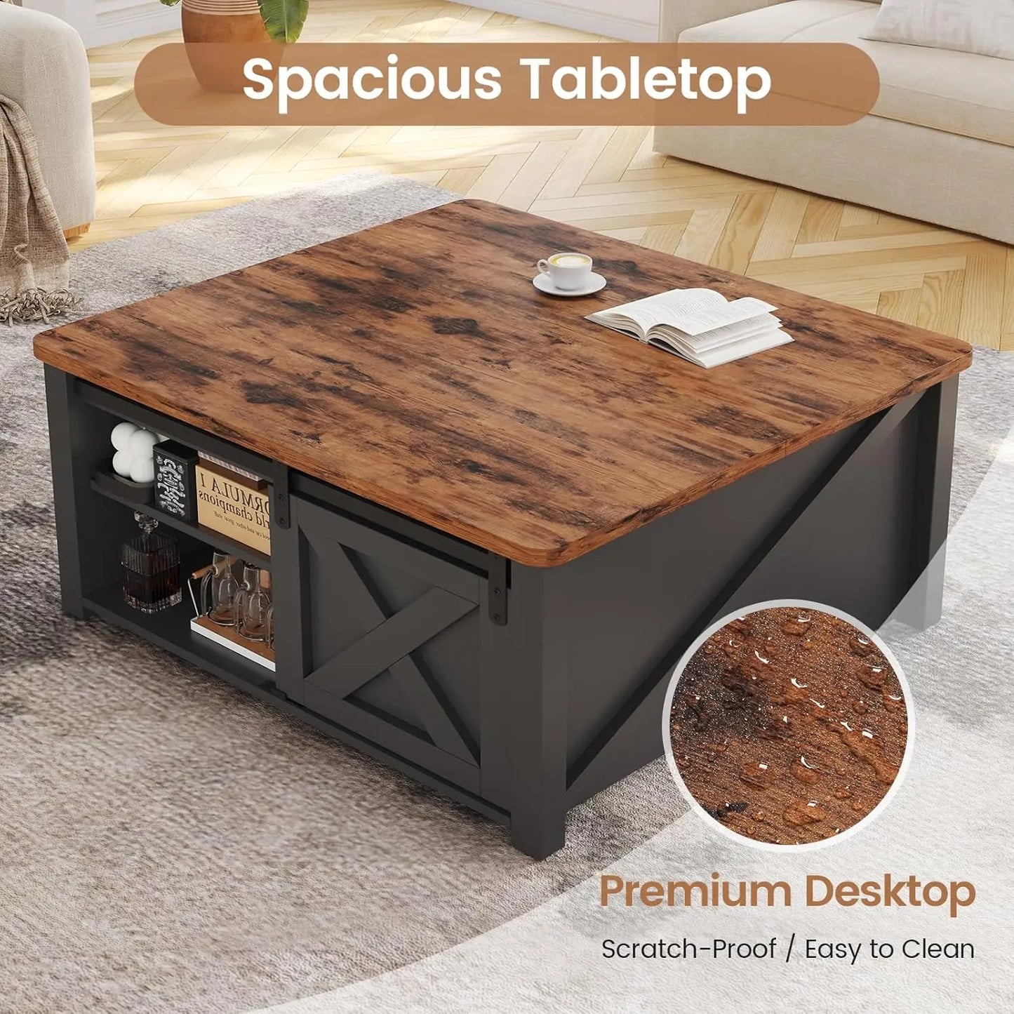 Lift Top Coffee Table With Storage Farmhouse Style