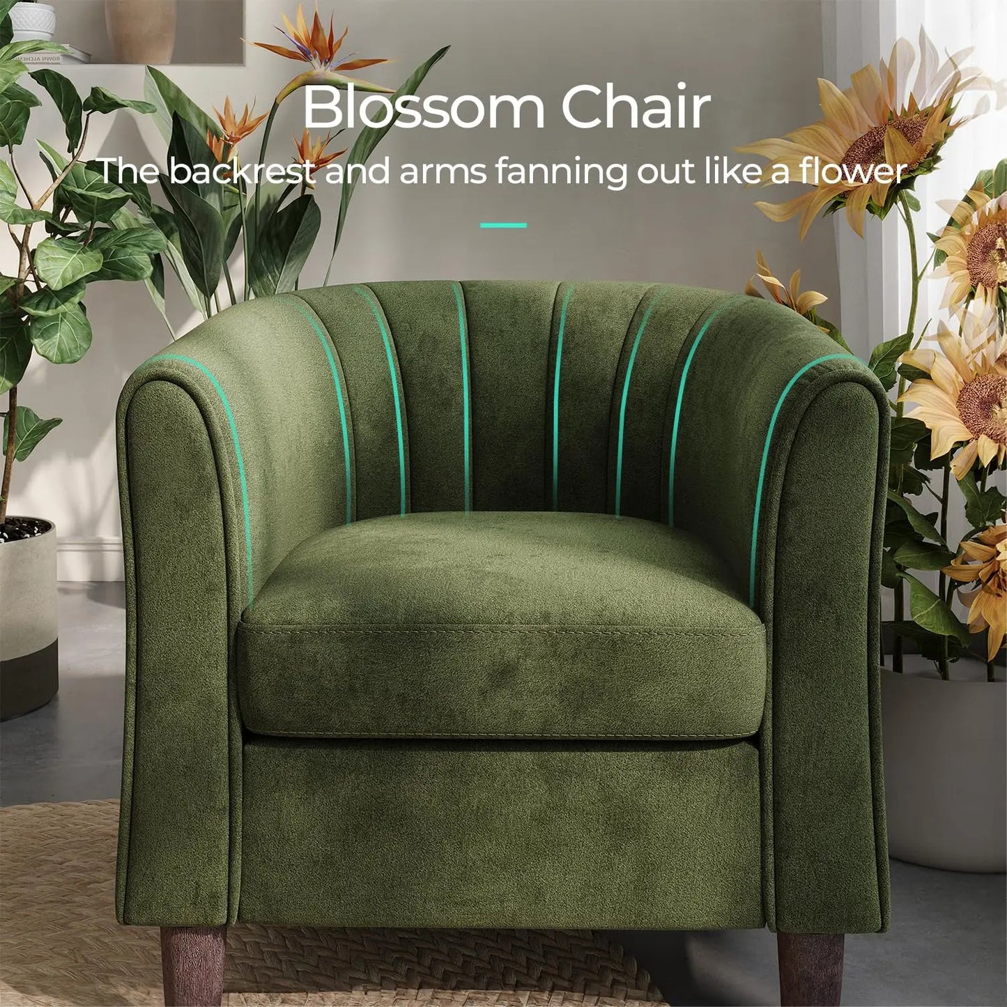 Velvet Barrel Chair With Ottoman Accent For Small Spaces