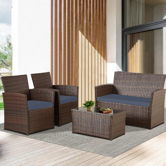 Outdoor Patio Furniture Set Rattan Table and Chairs Conversation Sofa