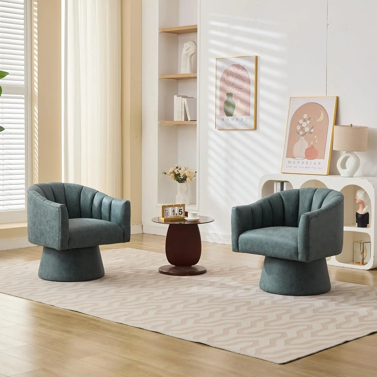 360 Degree Swivel Velvet Upholstered Barrel Chair Set