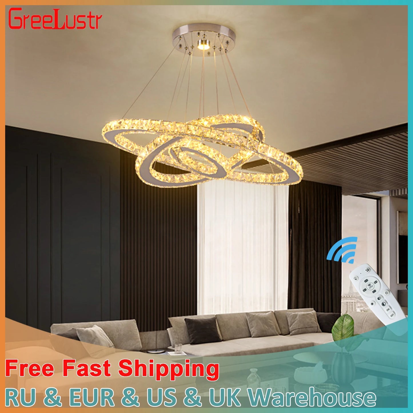 Crystal Modern Pendant Light Chandelier With Dimmable LED