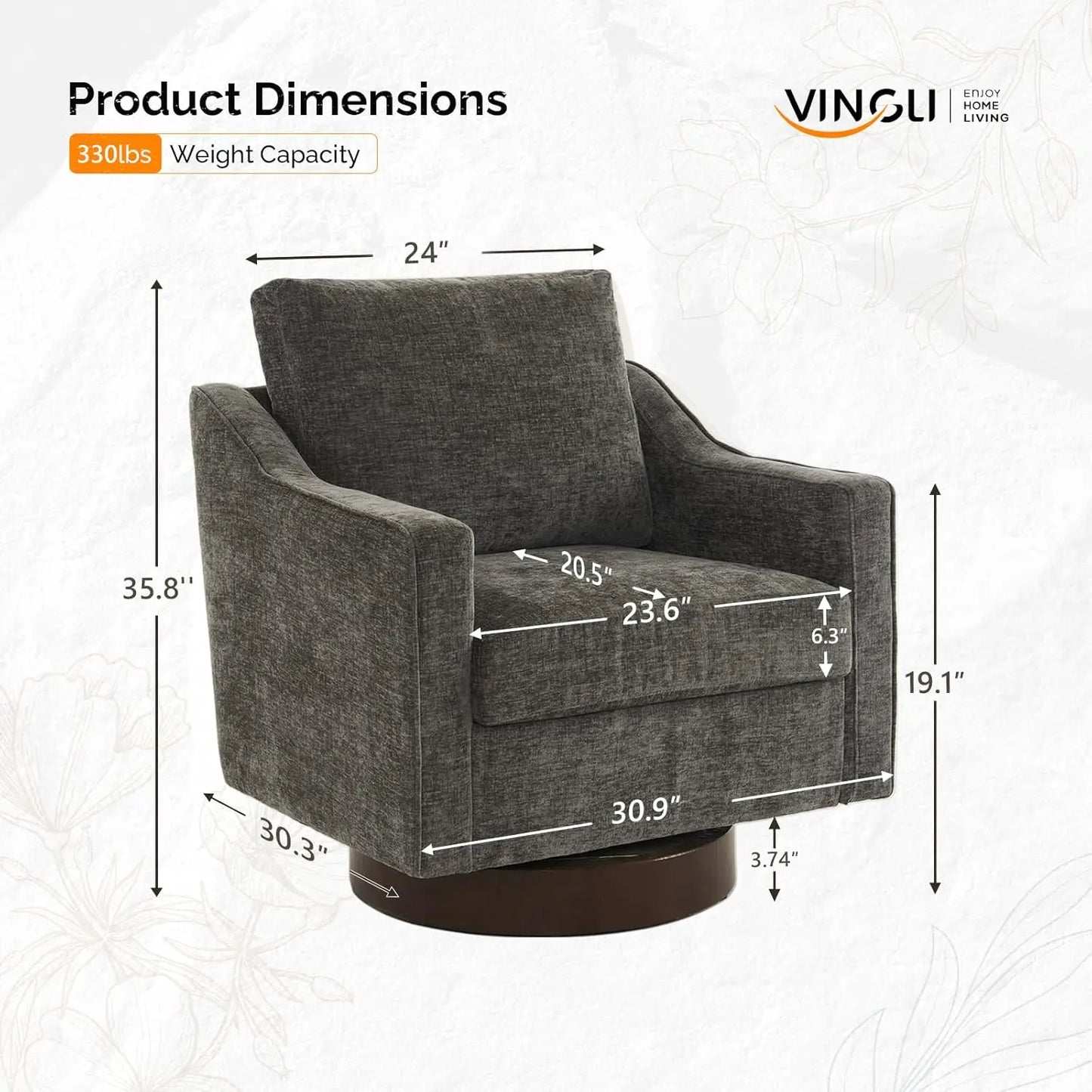 Mid Century Modern Swivel Accent Armchair 360 Degree Upholstered Track Arms