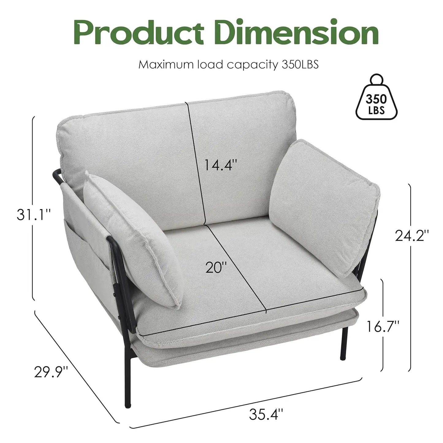 Modern Upholstered Accent Chair For Living Room With Metal Legs
