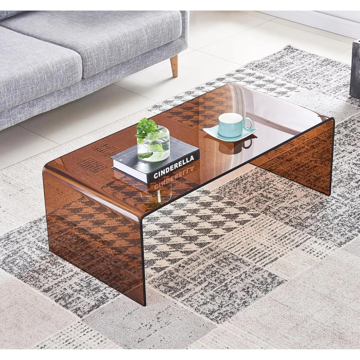 Modern Glass Coffee Table With Wood Frame For Living Room