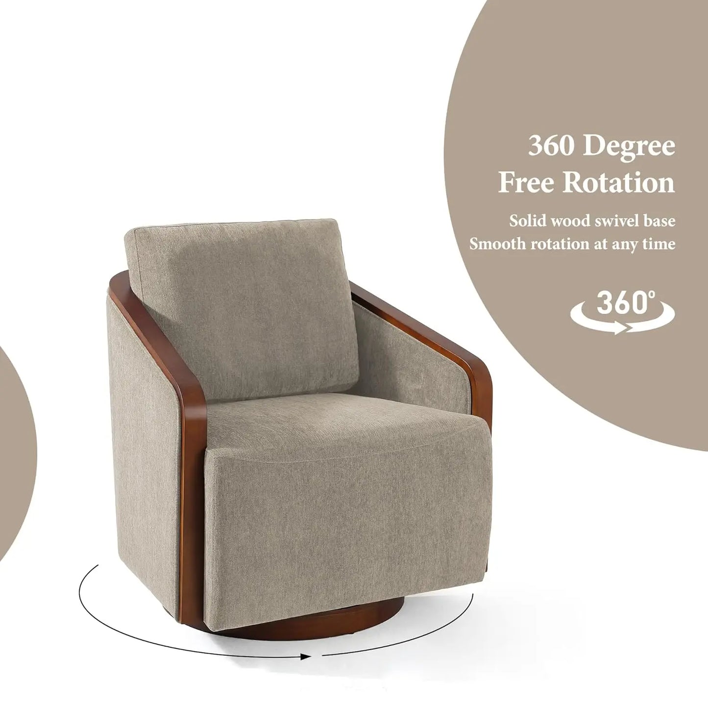 360 Degree Swivel Upholstered Round Barrel Chair Chenille Armchair