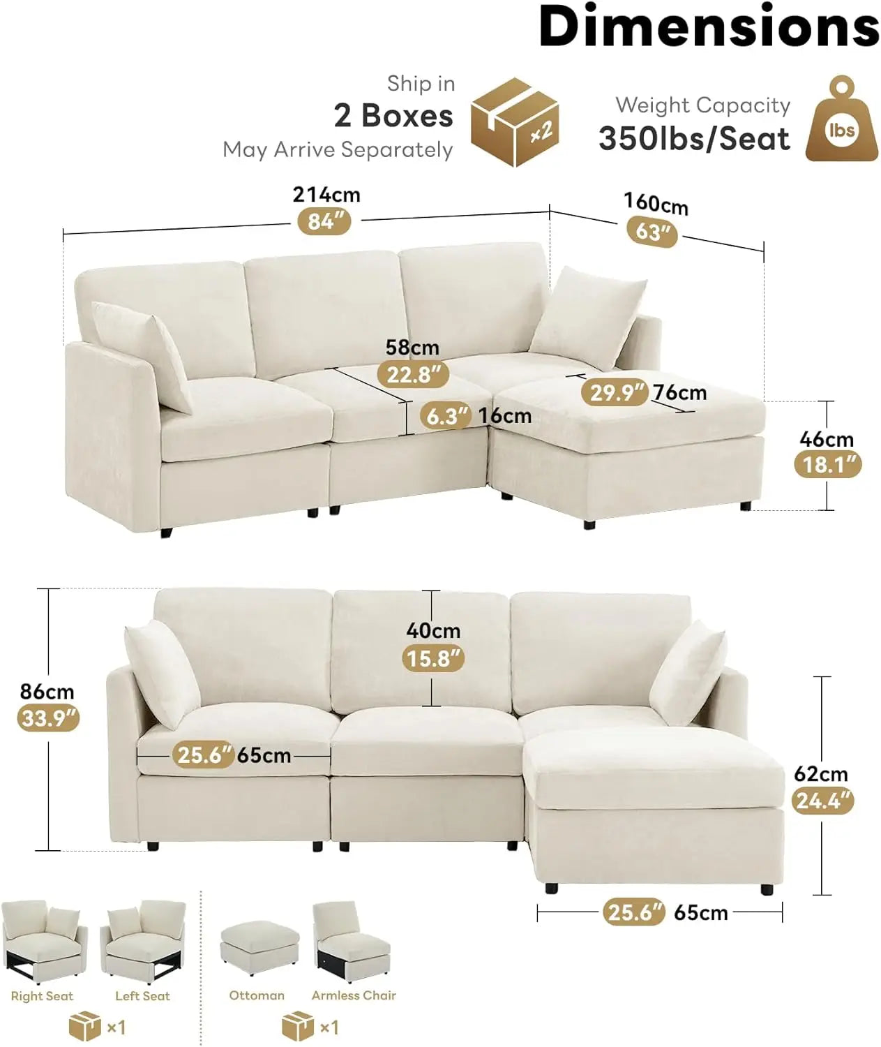 Cloud Sectional Sofa With Ottoman Movable L Shaped Modular